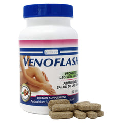Venoflash: botella frontal, enfoque en el envase para apoyar la circulación.
