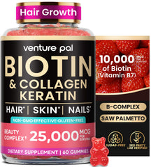 Venture Pal Biotin Gummies with Collagen bottle shows a tasty daily hair and nail support.
