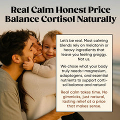 Ingredients display with glass of prepared Calm Drink Mix
