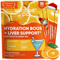 Venture Pal hydration packets beside a water bottle for on-the-go hydration