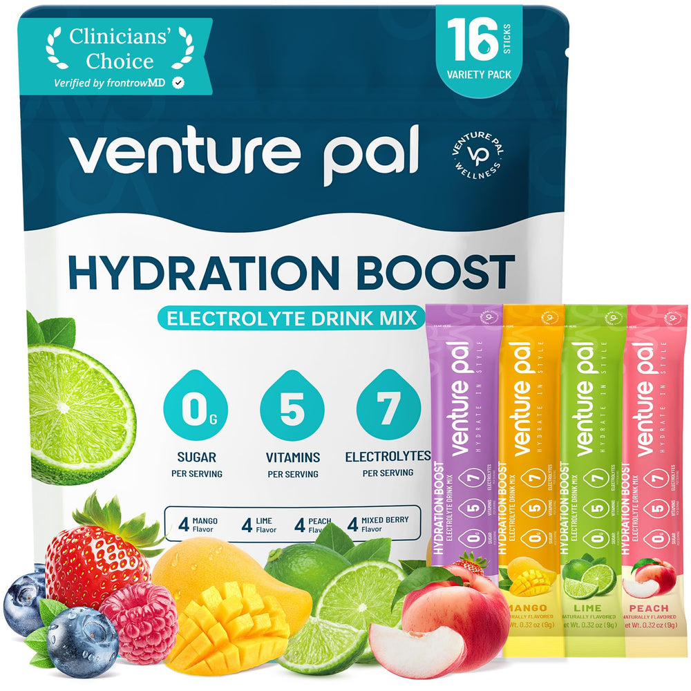 Venture Pal sugar-free electrolyte packets for pure hydration on the go.