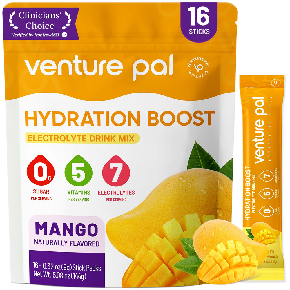 Venture Pal sugar-free electrolyte stick close-up for on-the-go hydration.