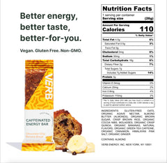 Verb Energy Bar Chocolate Chip Banana Bread close-up shows gluten-free oats and peanut butter.