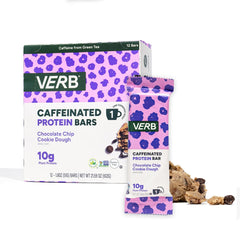 Verb Energy Bar chocolate chip cookie dough closeup showing chewy texture and steady energy on the go