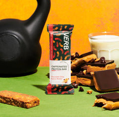 Verb Energy Bar cross-section reveals chewy texture and nutty flavors for a quick snack.