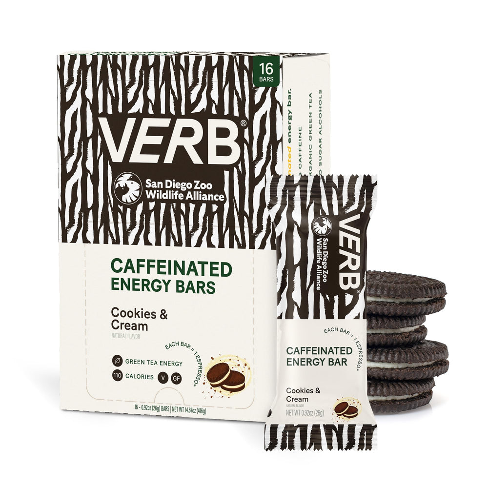 Verb Caffeinated Energy Bar Cookies & Cream pack shot for on-the-go energy