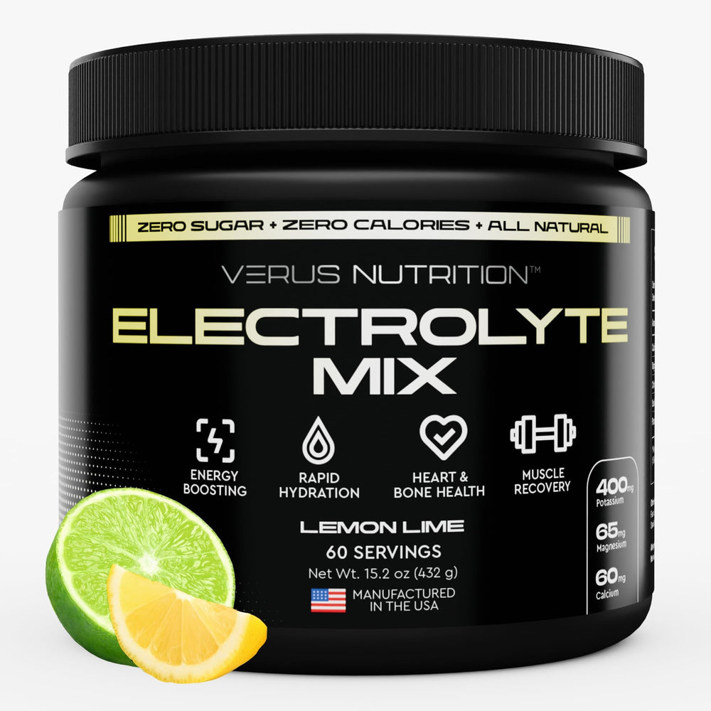 VERUS NUTRITION Electrolytes Powder Lemon Lime bottle ready for sugar-free hydration