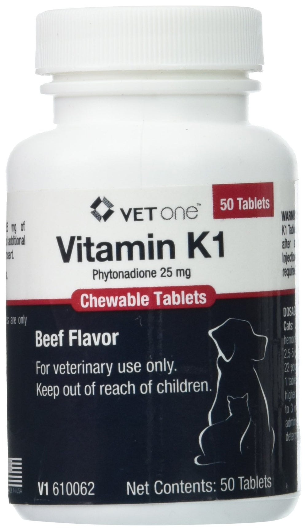 Vet One Vitamin K1 chewables bottle with beef flavor for dogs.