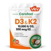 VEV Corefeel Vitamin D3 K2 bottle front view promotes daily wellness support.
