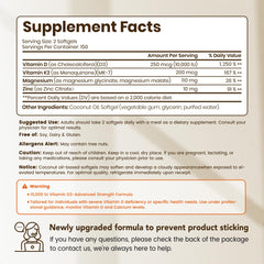Close-up of VEV D3 K2 softgels showcasing high potency.