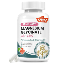 VEV DeepCalm bottle front showing the product for daily balance and calm focus.