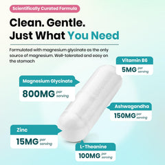 VEV DeepCalm ingredients graphic featuring magnesium, zinc, B6, L-Theanine, and ashwagandha.