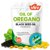 VEV Oil of Oregano bottle with black seed moringa for everyday wellness and convenience.