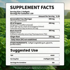 VEV oregano oil softgels closeup highlighting easy-to-swallow capsules.