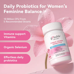 Vevoec Gynable capsules close-up highlighting 10B CFU for vaginal health.
