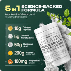 Vezzyl Collatine bottle pour showing easy dosing for daily collagen and creatine intake.