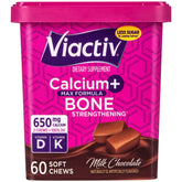 Viactiv Calcium + D3, dulces leche chocolate, 125% VD de vitamina D por porción.