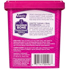 Viactiv Calcium Soft Chews nutrition facts label close-up showing calcium and vitamin D per chew.