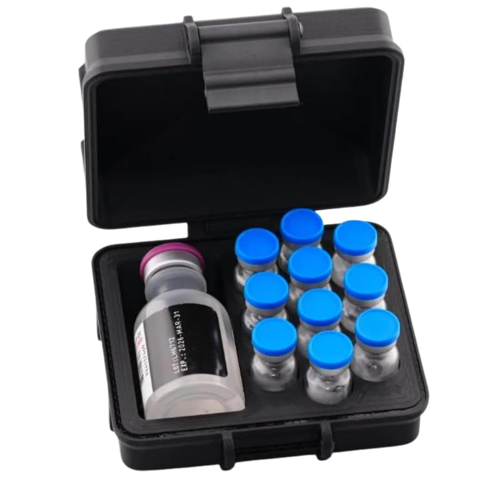 Vial Guard travel case with dedicated compartments for 3ml vials, organized transport