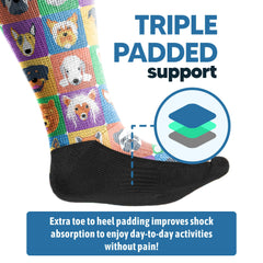 Viasox Dogs EasyStretch features triple padding to cushion feet and reduce impact.