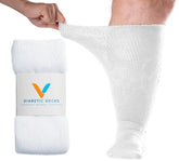 Viasox EasyStretch diabetic socks, front view, white, large size, comfortable non-binding wear.