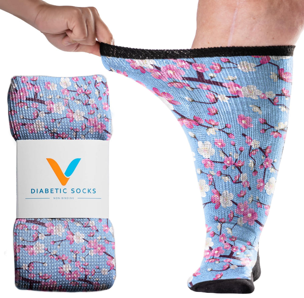 Viasox EasyStretch diabetic socks with wide stretch for swollen legs and easy wear.