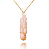 VIBILIA árbol de la vida con cuarzo rosado, colgante en tono dorado para uso diario