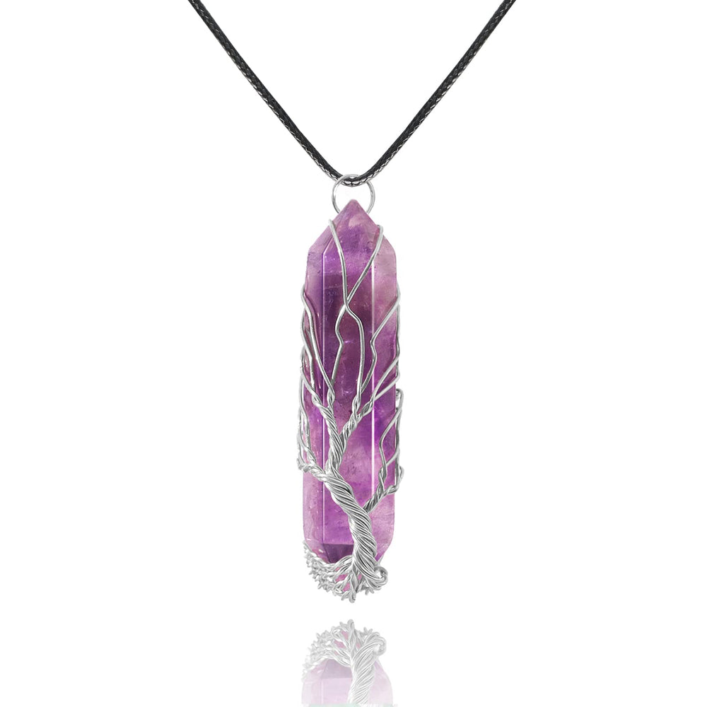 VIBILIA: collar con cristal amatista y árbol de la vida, símbolo de crecimiento y energía positiva.