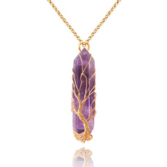 VIBILIA healing crystal necklace with tree of life wrap featuring amethyst point pendant for meditation