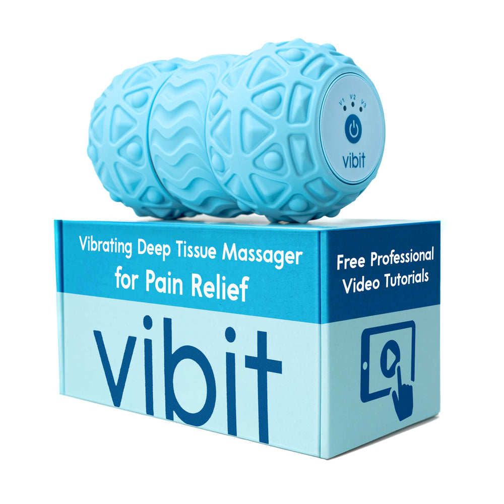 Vibit vibrating massage roller for deep tissue relief on feet and calves.