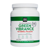 Vibrant Health Green Vibrance bottle shown for daily superfood support.