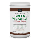 Vibrant Health Green Vibrance tub front shows premium plant-based energy support.