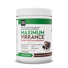 Vibrant Health Maximum Vibrance chocolate chunk pouch, convenient vegan meal shake for on-the-go nutrition.