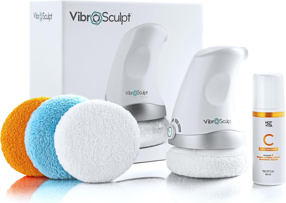 Vibro Sculpt handheld device in use for at-home body sculpting and cellulite reduction