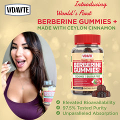 VIDAVITE Berberine label emphasizes Cinnamon blend and high-purity berberine for metabolic support.
