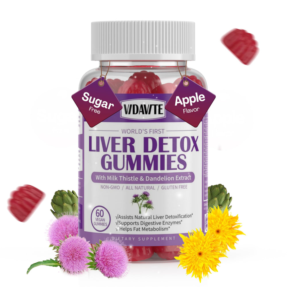 Vidavite Liver Cleanse Gummies bottle shown for convenient, sugar-free daily liver support.
