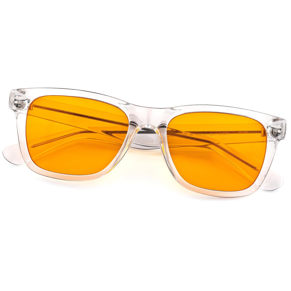 ViewJoy Sleep Glasses with amber lens seen from the front for evening screen use