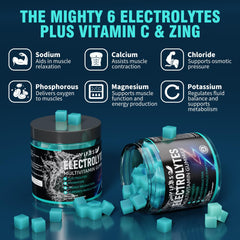 VIFSSG Electrolytes Gummies close-up blue raspberry for tasty, electrolyte-rich fueling.