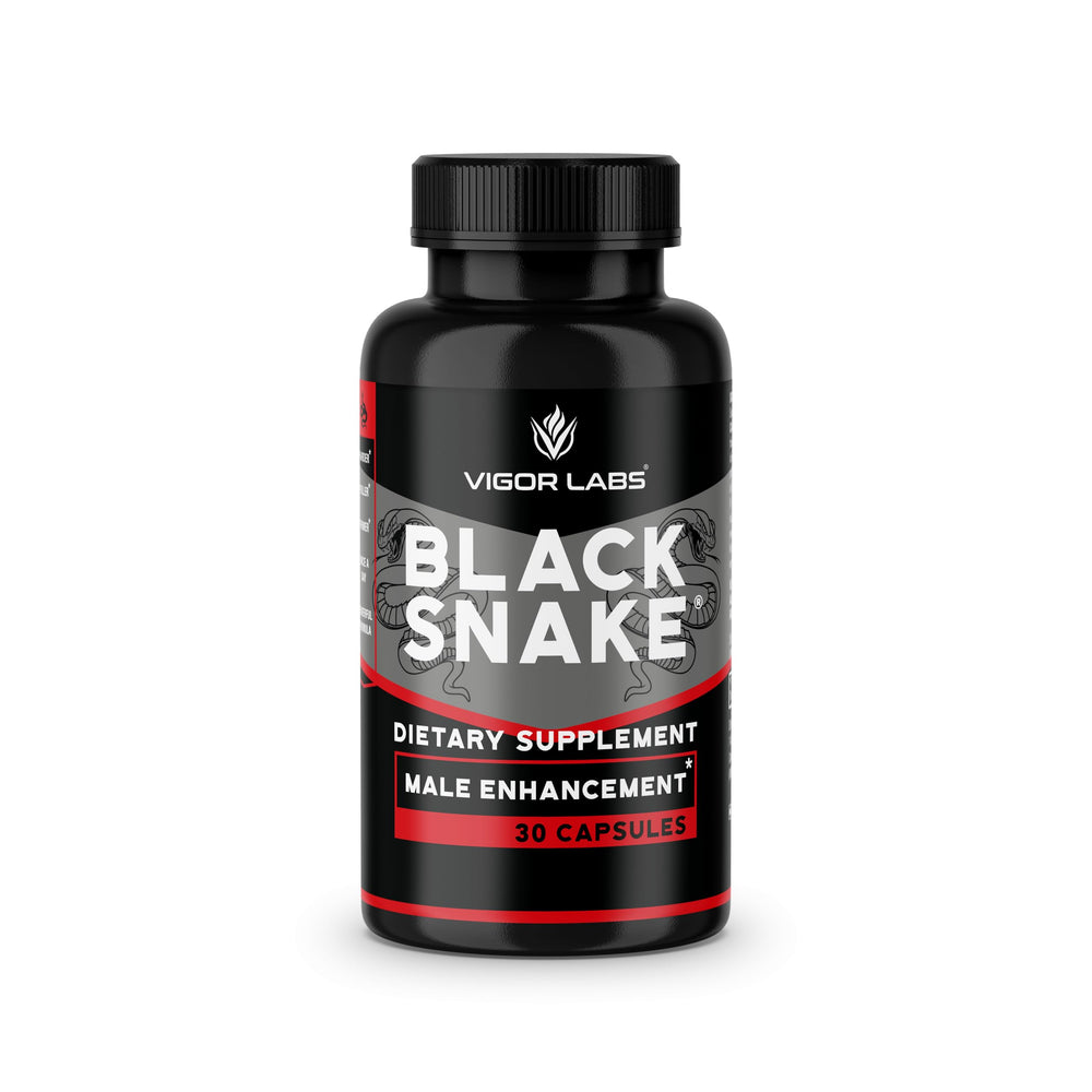 Vigor Labs Black Snake bottle close-up for daily vitality support.