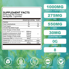 Vigorintha Omega-3 Gummies bottle close-up showing DHA and EPA from algae
