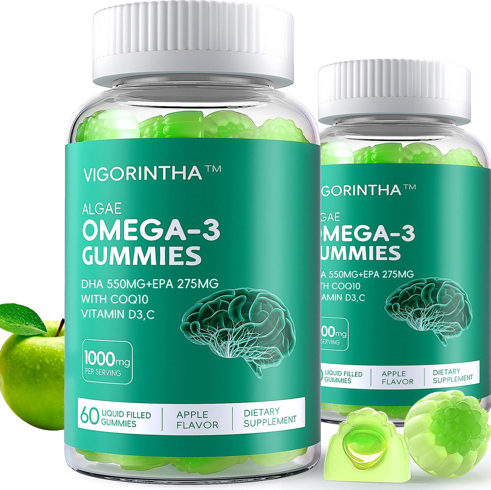 Vigorintha Omega-3 Gummies pack front highlight plant-based formula