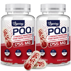 Vigorizar Pycnogeno bottle pour demonstrates dual-delivery absorption.