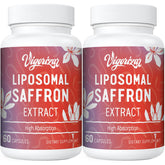 Vigorizar saffron bottle close-up showing 88.5 mg per capsule for mood and focus