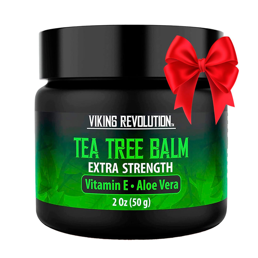 Viking Revolution Tea Tree Oil Cream jar shows rich balm for irritated skin