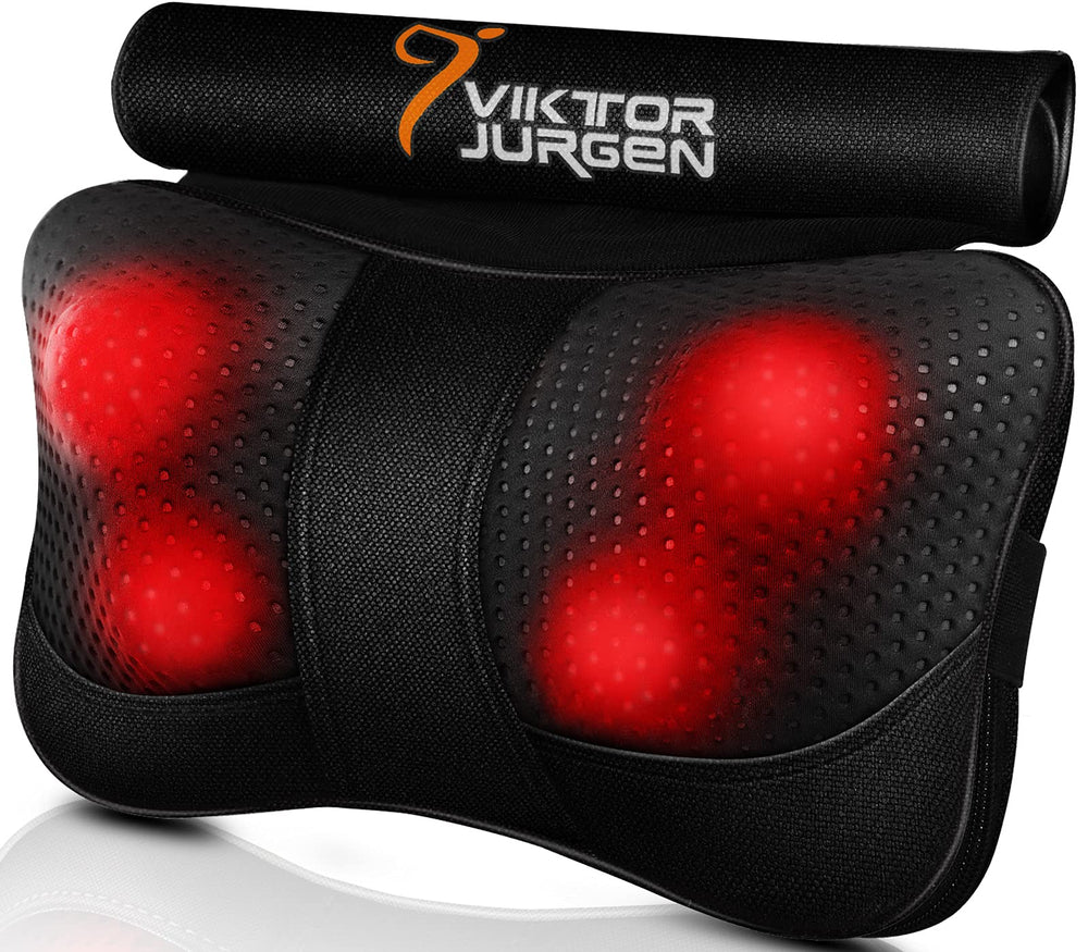 VIKTOR JURGEN Shiatsu Back Massager Pillow front view ready for neck relief on couch.