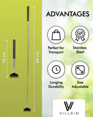 Villkin rascador de espalda extensible en acero inoxidable para uso práctico.