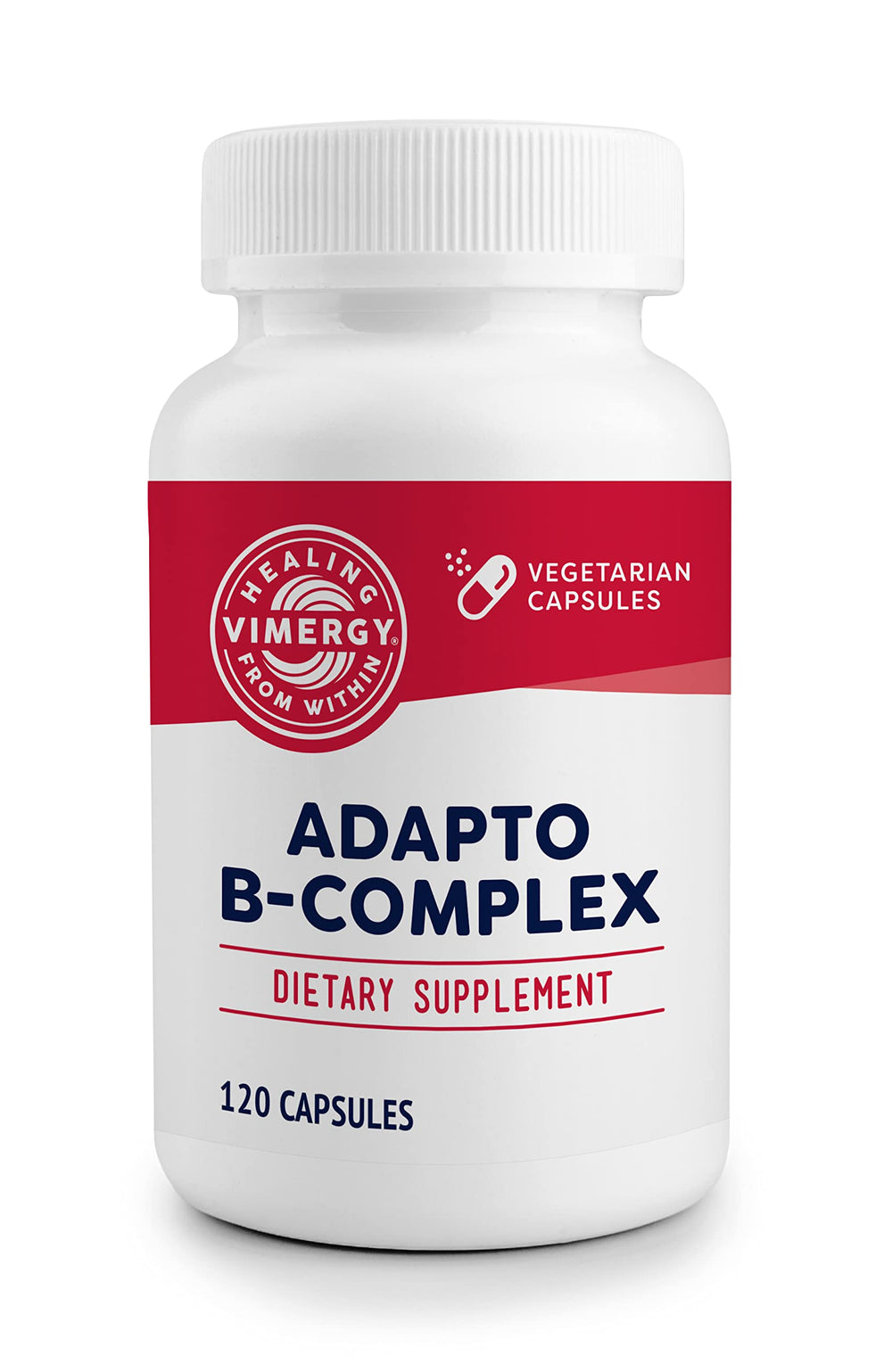 Vimergy Adapto-B bottle on kitchen counter highlighting premium B vitamins for daily energy support