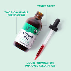 Close-up of Vimergy label showing organic, non-GMO B12 details.