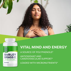 Close-up of Vimergy capsules highlighting 21x concentrated barley grass juice