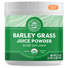Vimergy Barley Grass Juice Powder bottle pour supports convenient daily wellness.